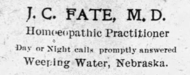 1894 Advertisement. At the time there were 3 other doctors in town, M. M. Butler, E. T. Rickard and J. B. Hungate